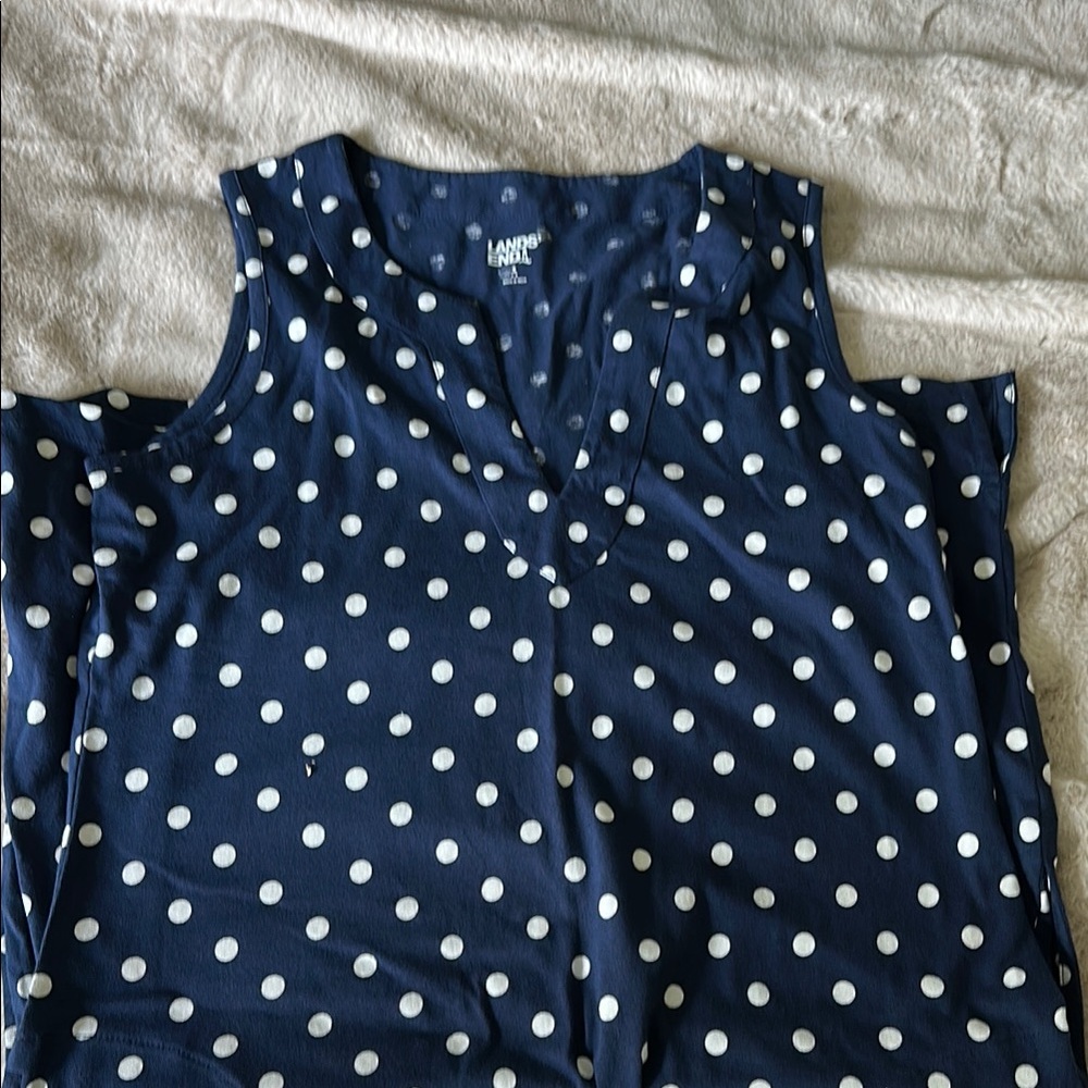 Lands' End Navy Polka Dot Dress with pockets size Small